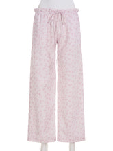 Drawstring Casual Floral Straight Trousers